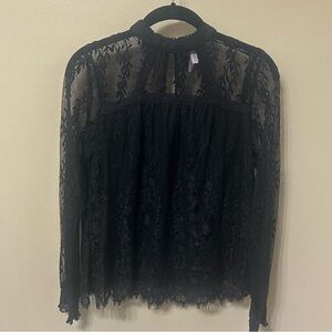 Xhilaration Long Sleeve Black Lace Mock Neck Blouse Top Sz XS
